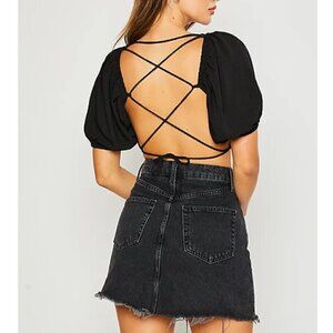 PRETTY garbage women’s black criss cross open back crop top